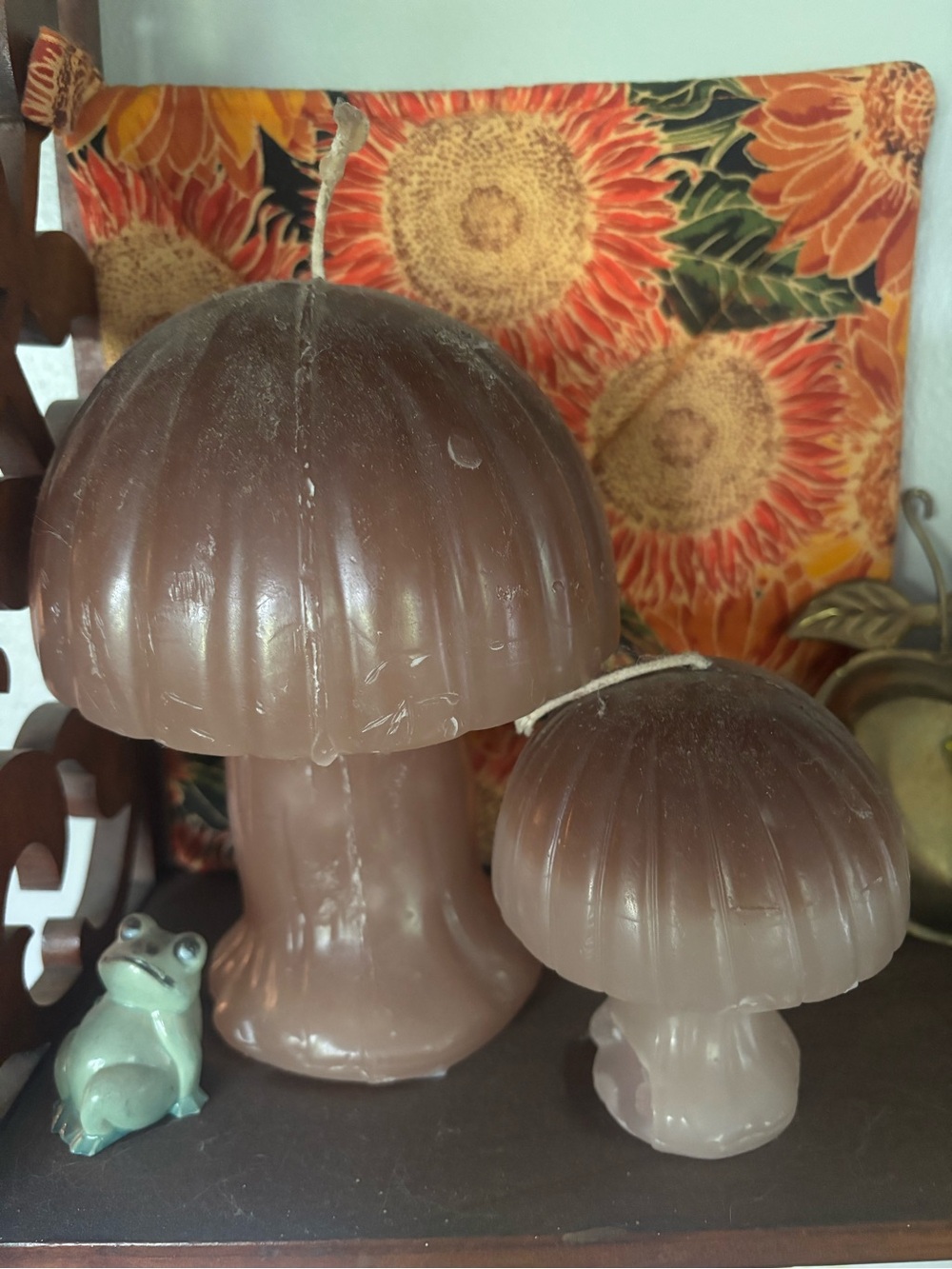 Set of 2 Brown Mushroom Candles - Vintage